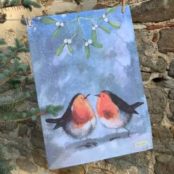 Alex Clark Christmas 100% Cotton Tea Towel - Robins & Mistletoe