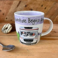 Alex Clark 400ml Mug - Adventure Begins Here - Motorhome