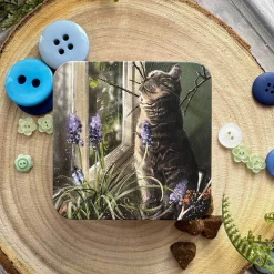 Alex Clark Small Square Tin - Cat And Muscari