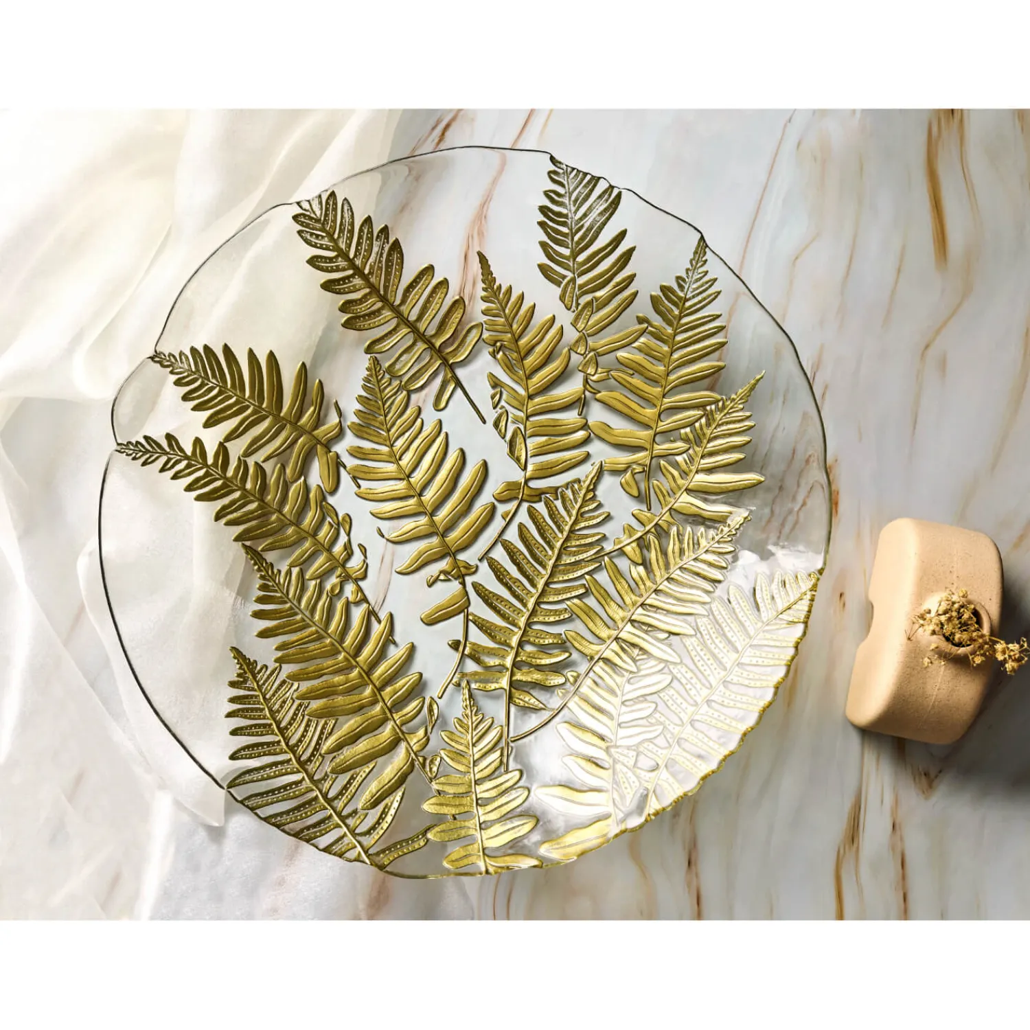 Anton Studio Designs Gold Fern Glass Bowl - 40cm