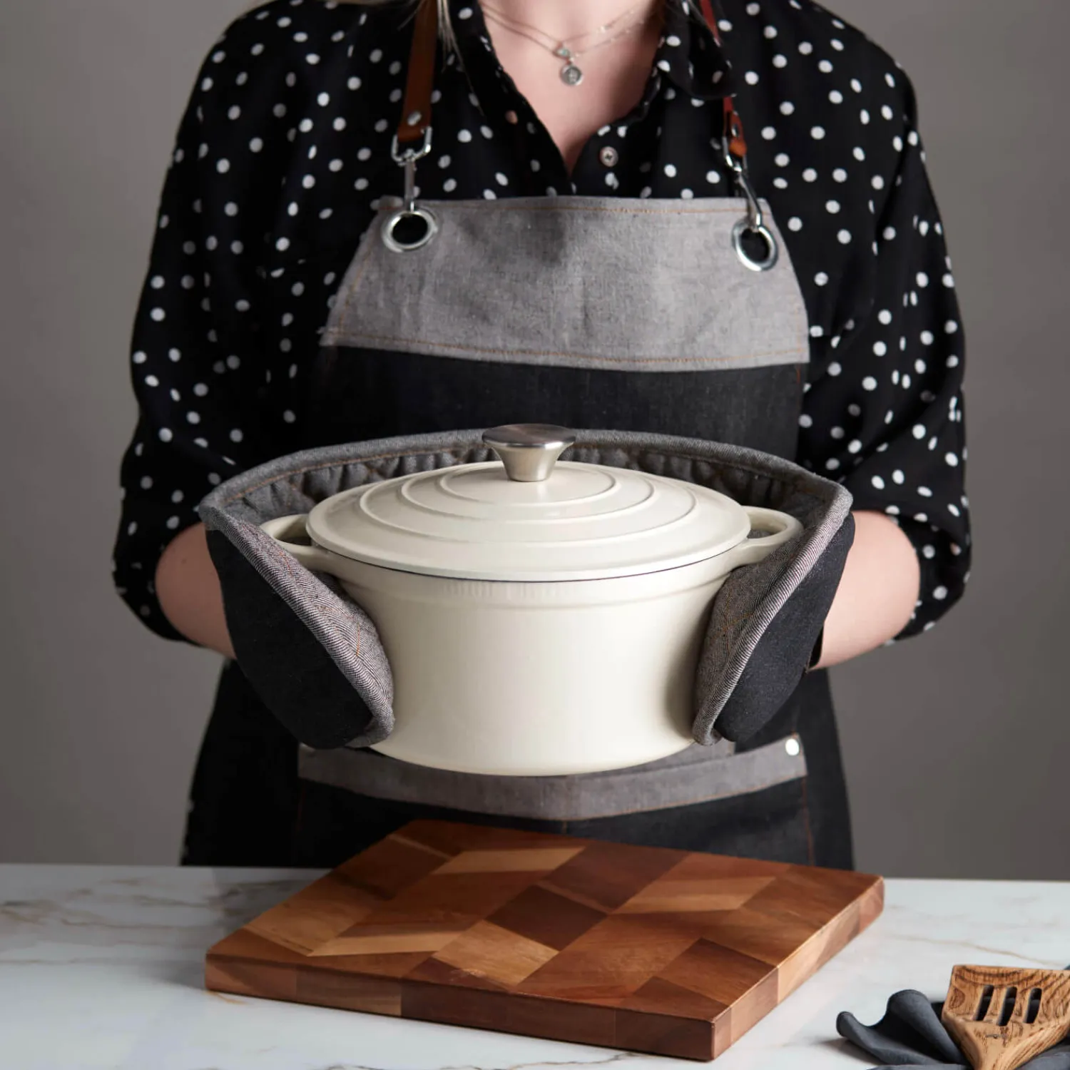 Barbary u0026 Oak Barbary & Oak Denim Apron With Leather Detail