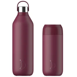 Chilly's Chilly's Series 2 1 Litre Reusable Water Bottle & 50cl Coffee Cup Set - Plum Red
