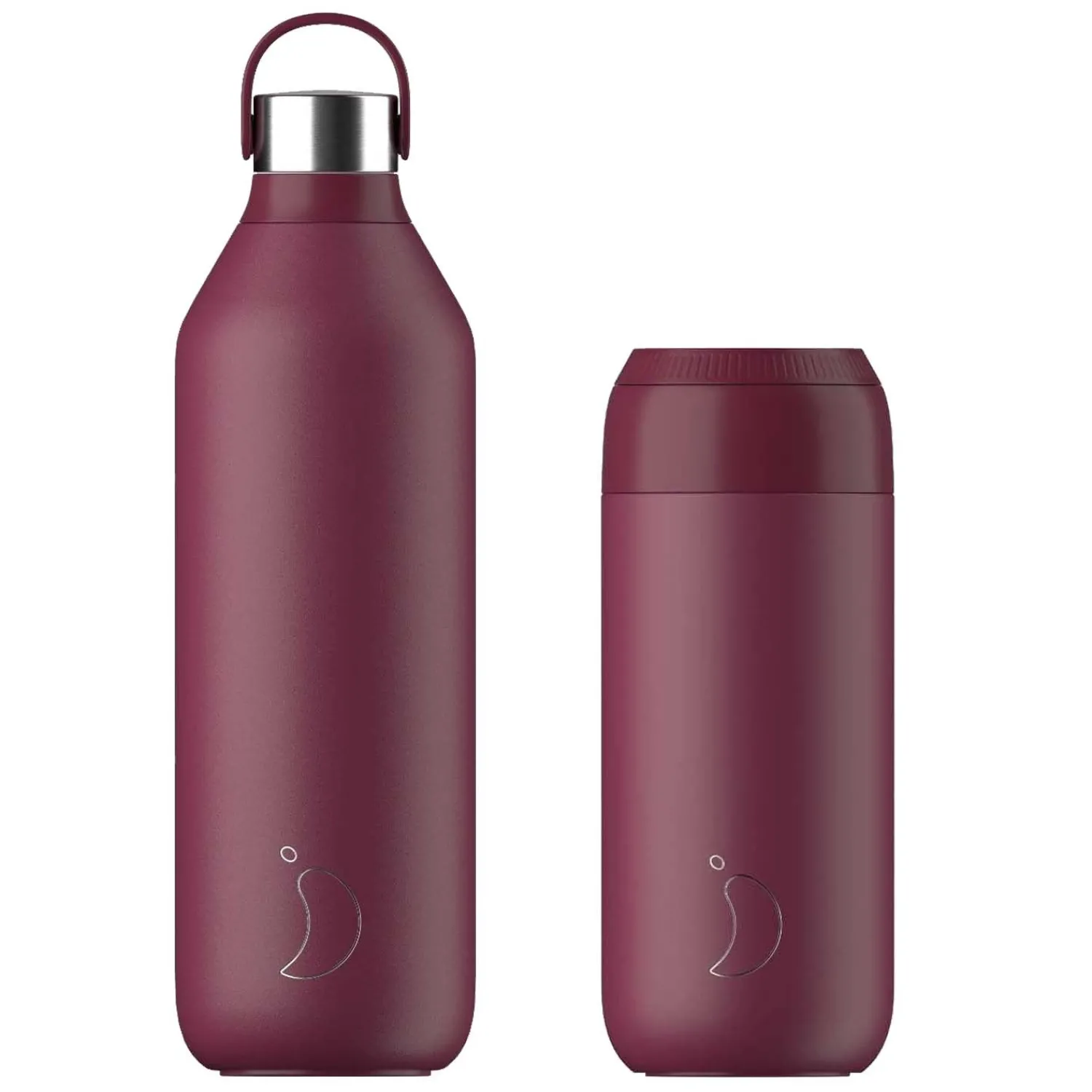 Chilly's Chilly's Series 2 1 Litre Reusable Water Bottle & 50cl Coffee Cup Set - Plum Red