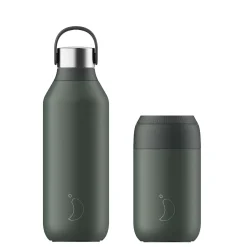 Chilly's Chilly's Series 2 500ml Hydration Reusable Water Bottle & 34cl Coffee Cup Set - Pine Green