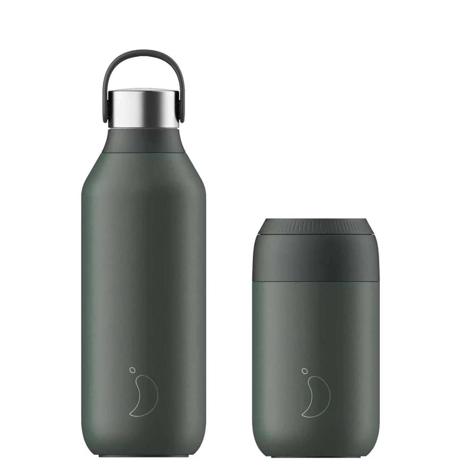 Chilly's Chilly's Series 2 500ml Hydration Reusable Water Bottle & 34cl Coffee Cup Set - Pine Green