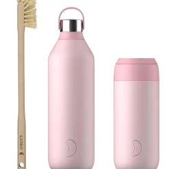 Chilly's Chilly's Series 2 Reusable Water Bottle, Coffee Cup & Cleaning Brush Set - Blush Pink