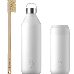 Chilly's Chilly's Series 2 Reusable Water Bottle, Coffee Cup & Cleaning Brush Set - Arctic White
