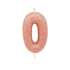 Creative Party Glitter Numeral Moulded Rose Gold Pick Candle - Age 0