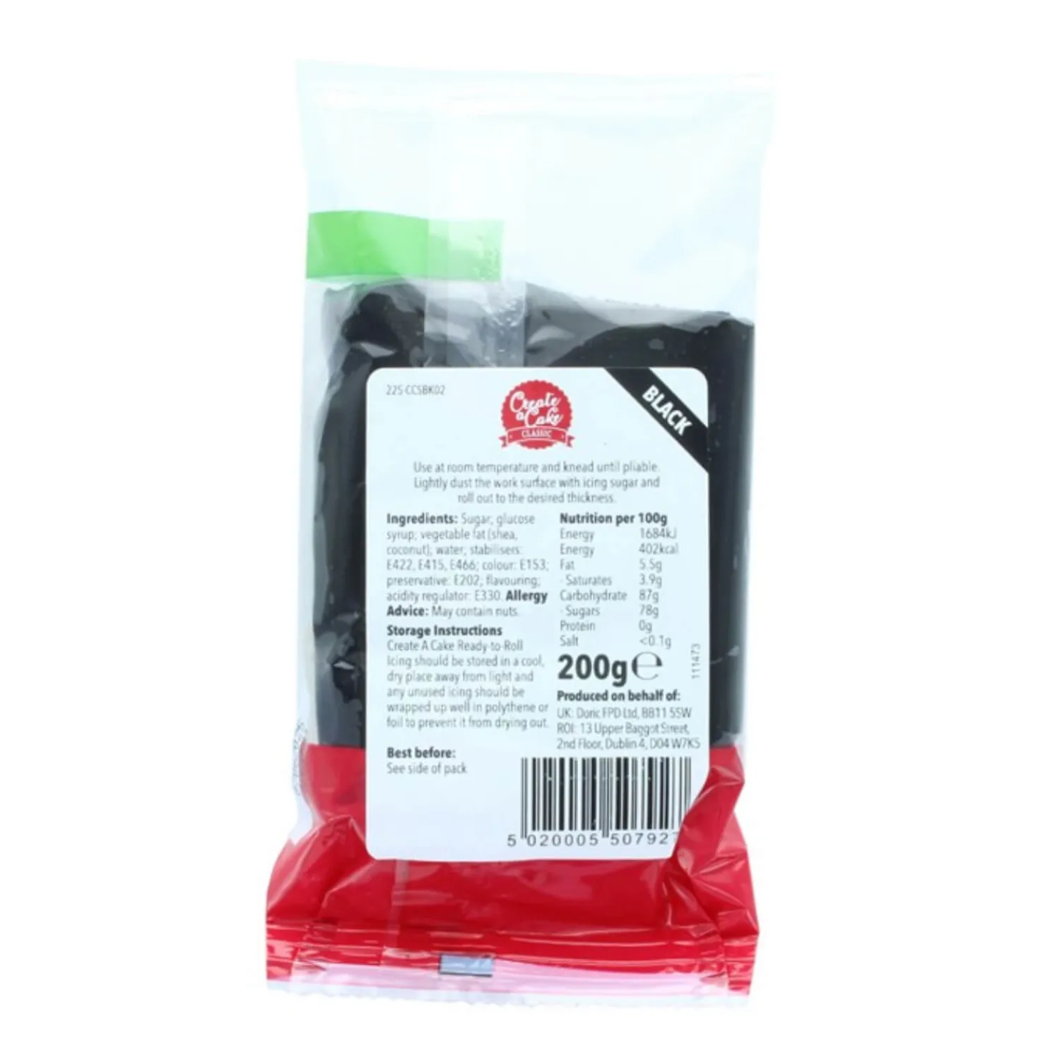 Culpitt Create A Cake 200g Palm Free Ready To Roll Icing - Black