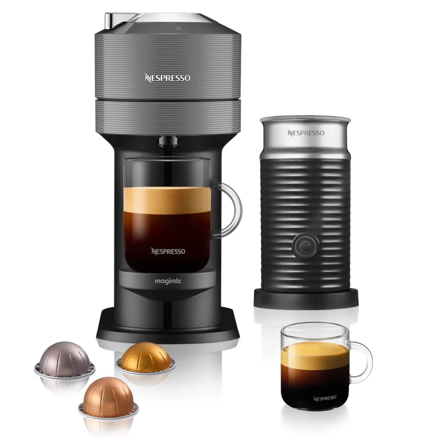 De'Longhi De'Longhi EN120.GYAE Nespresso Vertuo Next Coffee Machine + Aeroccino Milk Frother - Grey