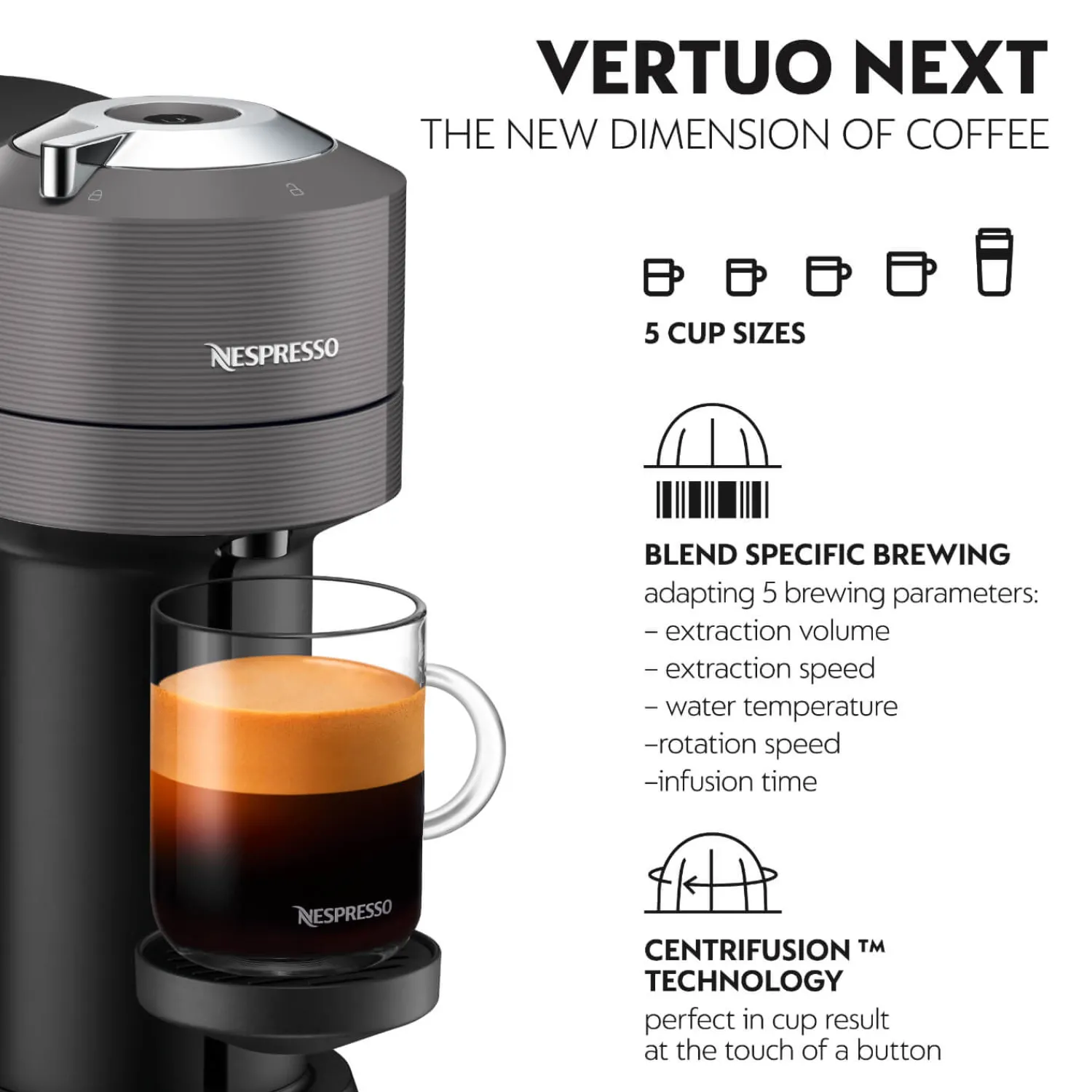 De'Longhi De'Longhi ENV120.GY Nespresso Vertuo Next Coffee Machine - Grey