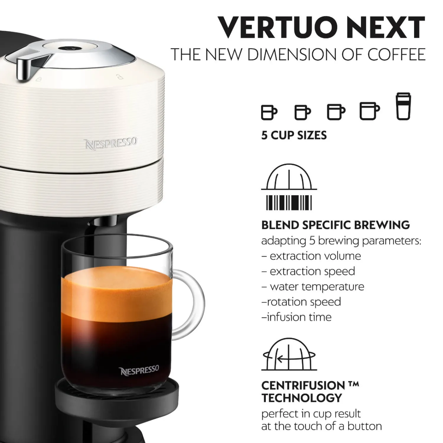 De'Longhi De'Longhi EN120.WAE Nespresso Vertuo Next Coffee Machine + Aeroccino Milk Frother - White