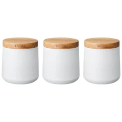 Denby Steel 3 Piece Canister Set With Acacia Wood Lids - Matte White