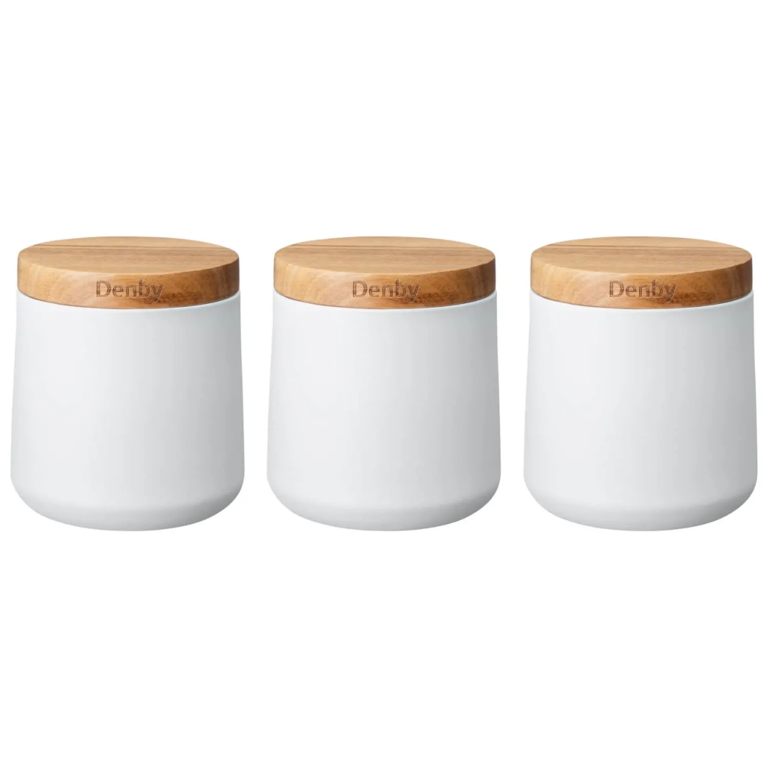 Denby Steel 3 Piece Canister Set With Acacia Wood Lids - Matte White
