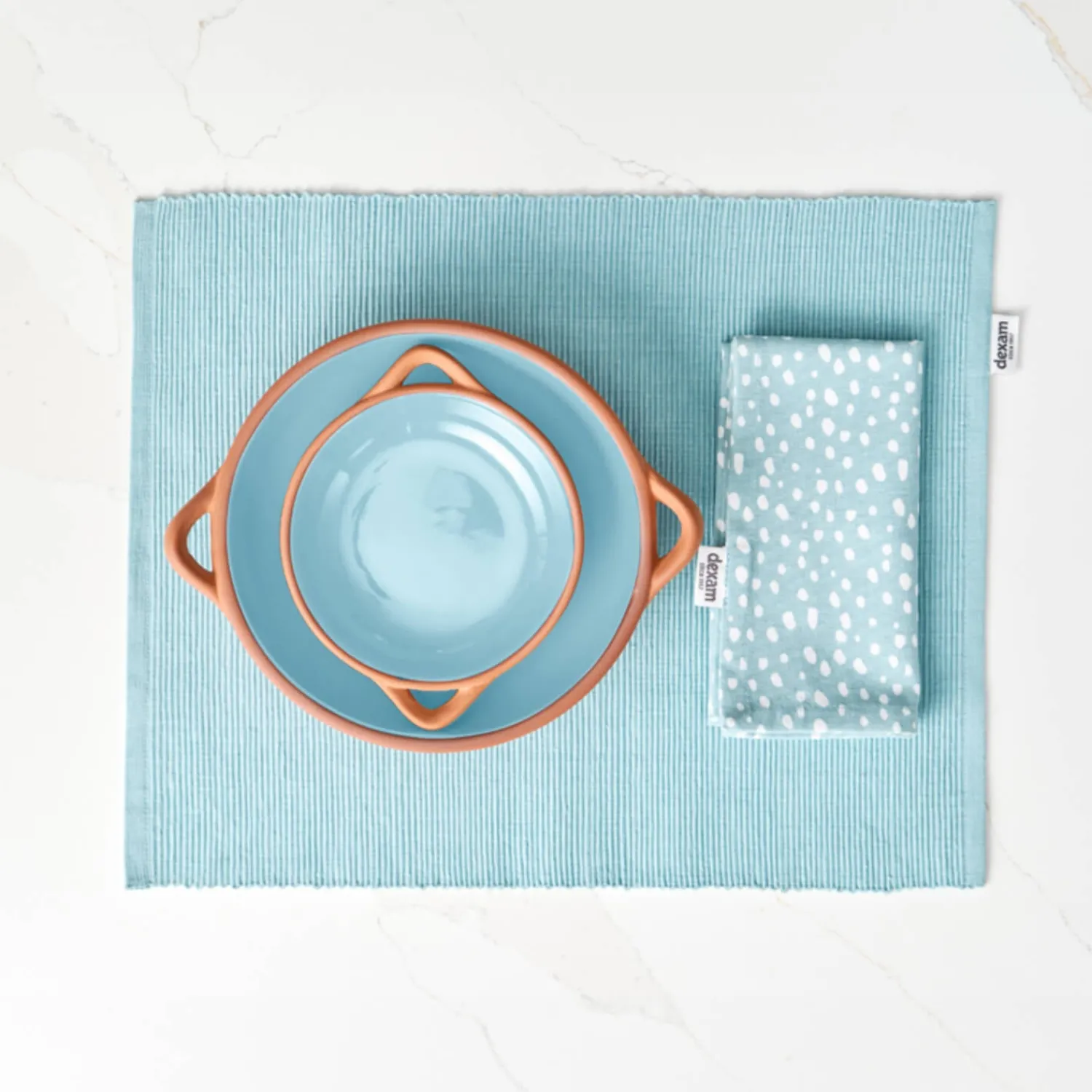 Sintra Dexam 100% Recycled Cotton Spotted Napkin & Placemat Set - Duck Egg