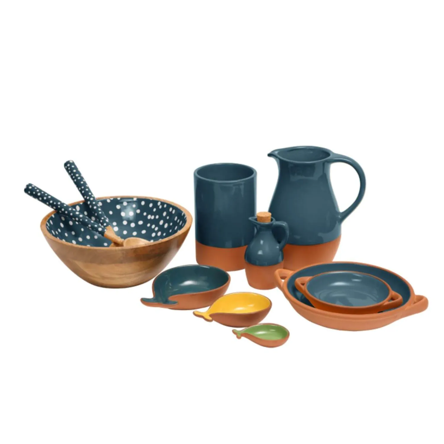 Dexam Sintra Mango Wood Spotted Salad Servers - Ink Blue