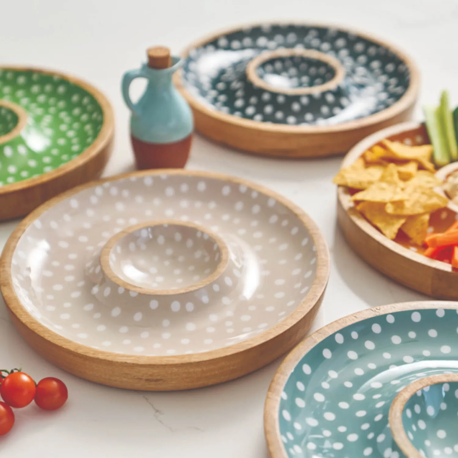 Sintra Dexam Mango Wood Spotted Chip & Dip Bowl - Stone