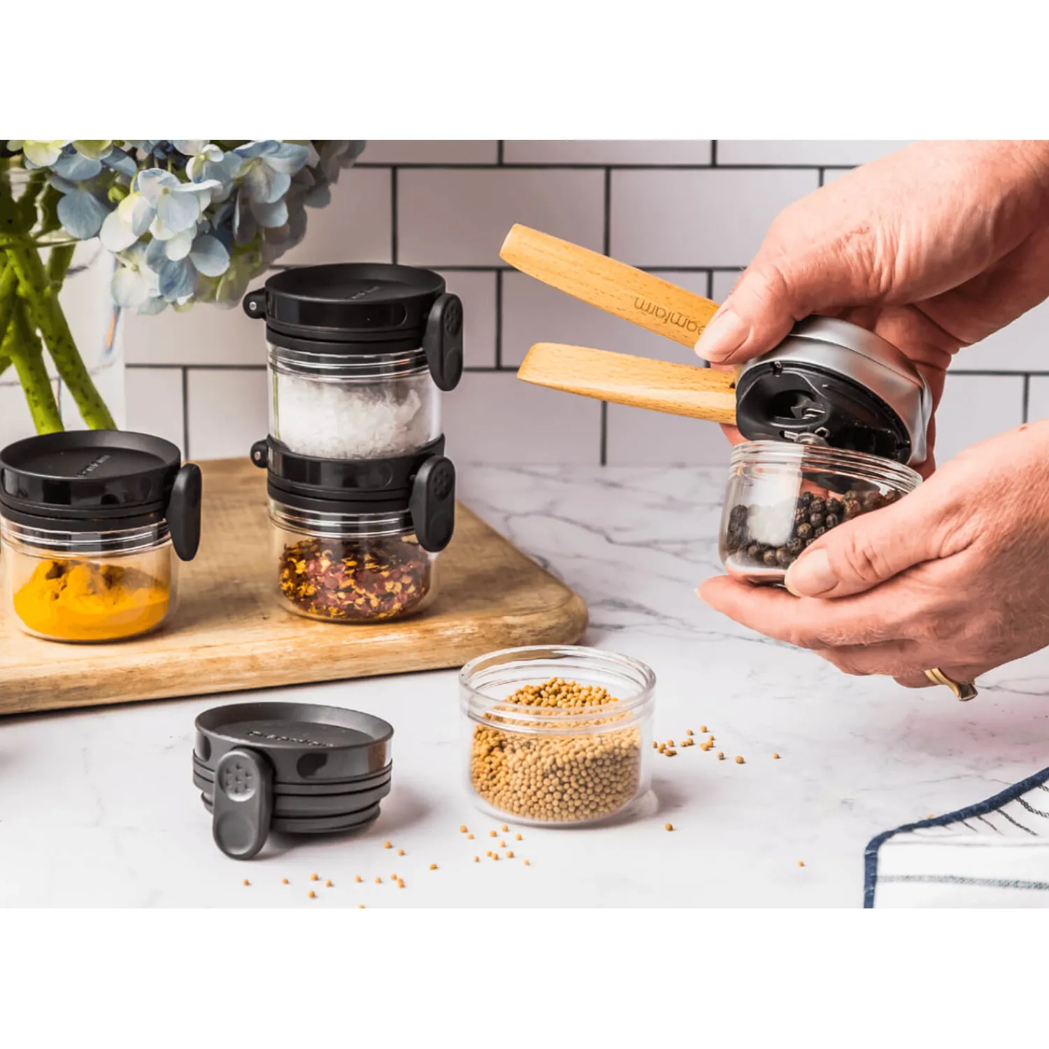 DreamFarm Orlid Stackable Glass Jar with Double Lid - Black