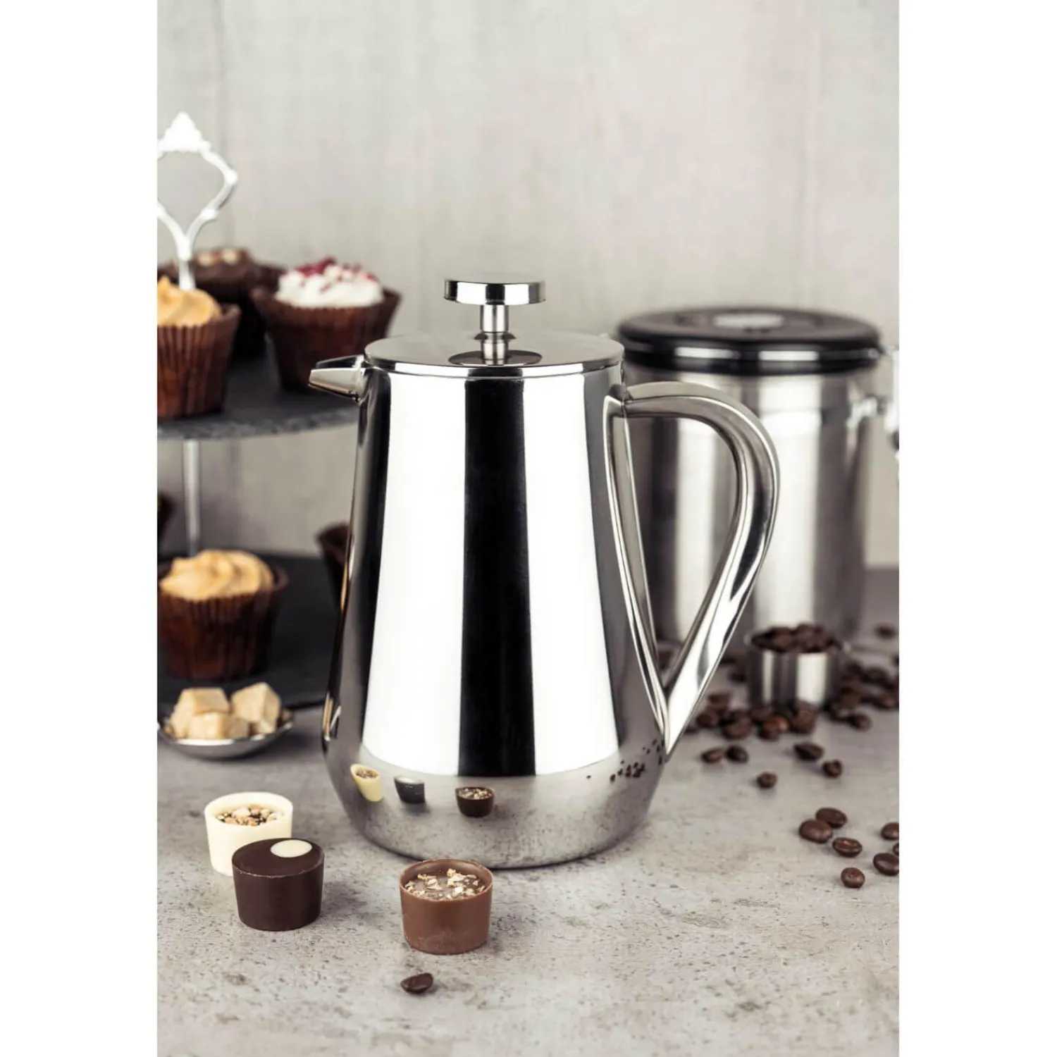 GRUNWERG Cafe Ole Double Wall Stainless Steel Cafetiere - 6 Cup