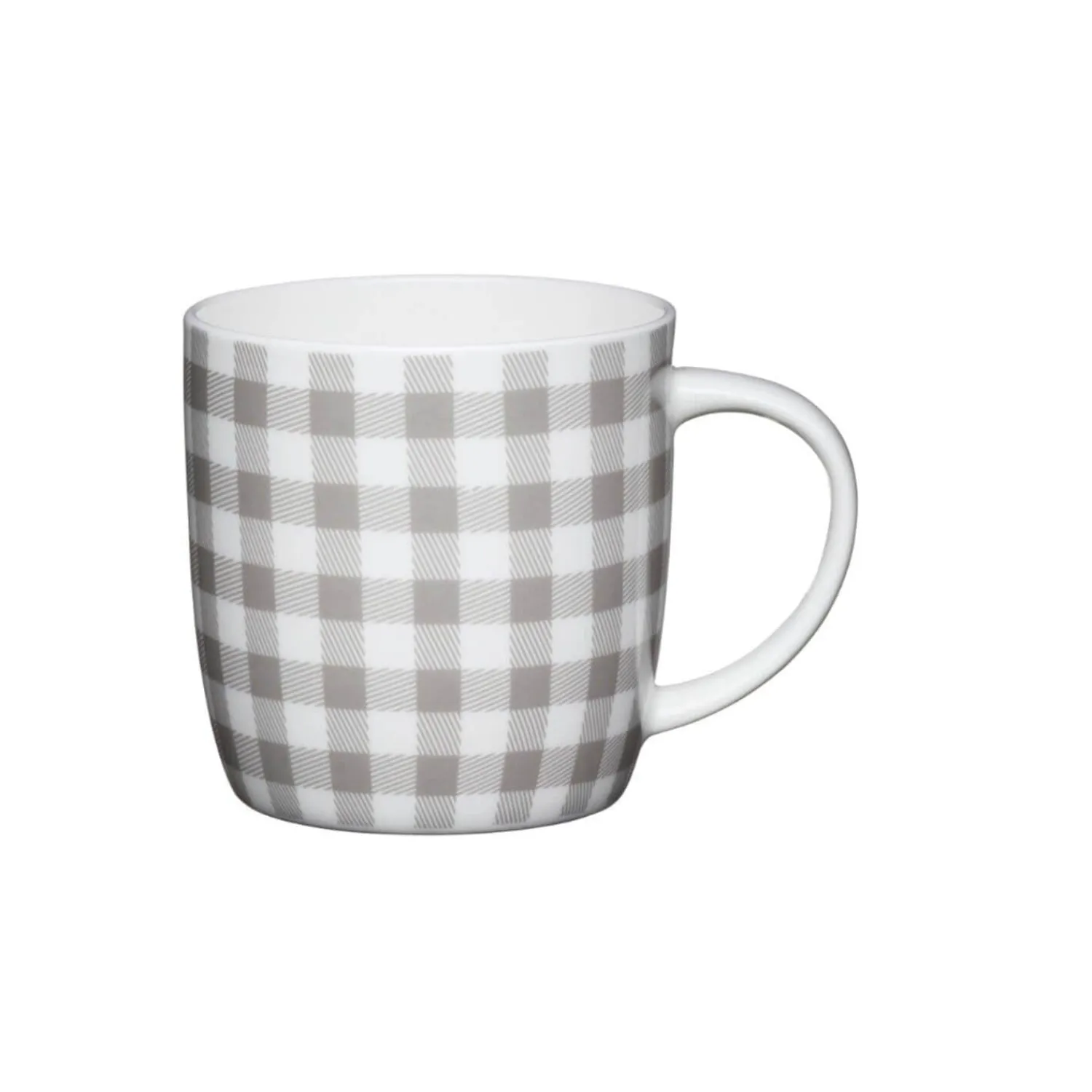 KitchenCraft 425ml Barrel Mug - Grey Gingham