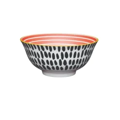 KitchenCraft Stoneware Bowl - Red Swirl & Black Dots
