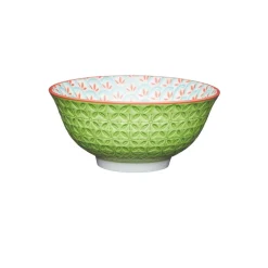 KitchenCraft Stoneware Bowl - Bright Green Geometric