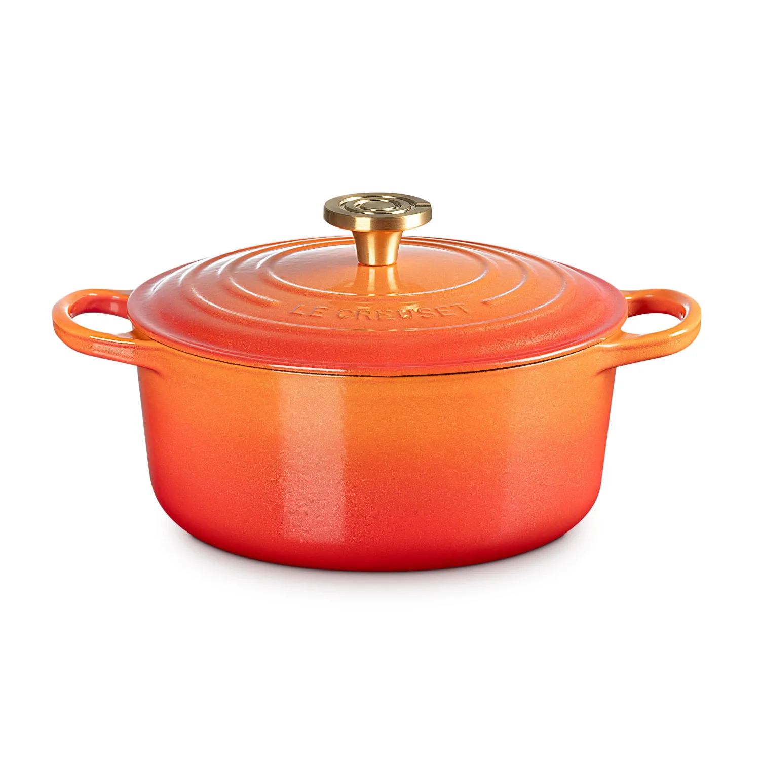 Le Creuset Limited Edition Signature 24cm Cast Iron Round Casserole - Flamme Doree