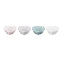 Le Creuset Set of 4 Mini Heart Stoneware Bowls - Mixed Colours