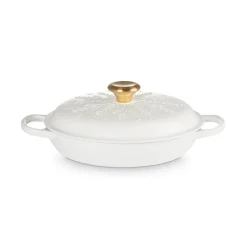 Le Creuset Signature 26cm Cast Iron Christmas Shallow Casserole - Snowflakes
