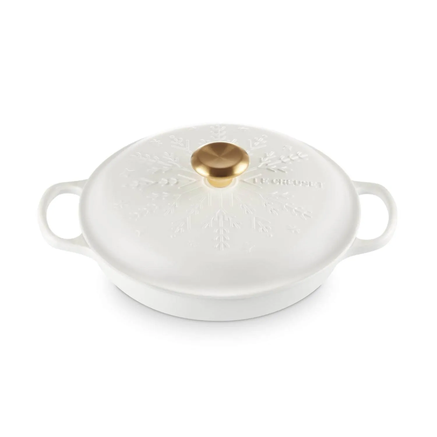 Le Creuset Signature 26cm Cast Iron Christmas Shallow Casserole - Snowflakes