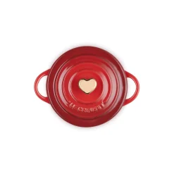 Le Creuset Stoneware Petite Casserole with Gold Heart Knob - Cerise