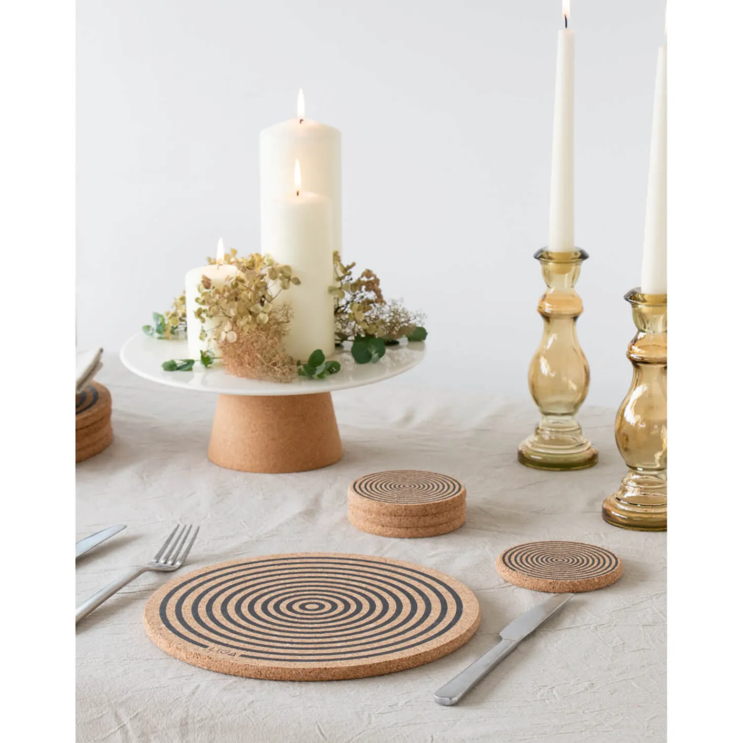 Liga Round Cork Coaster - Orbit - Grey