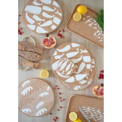 Liga Round Cork Coaster - Mackerel - White