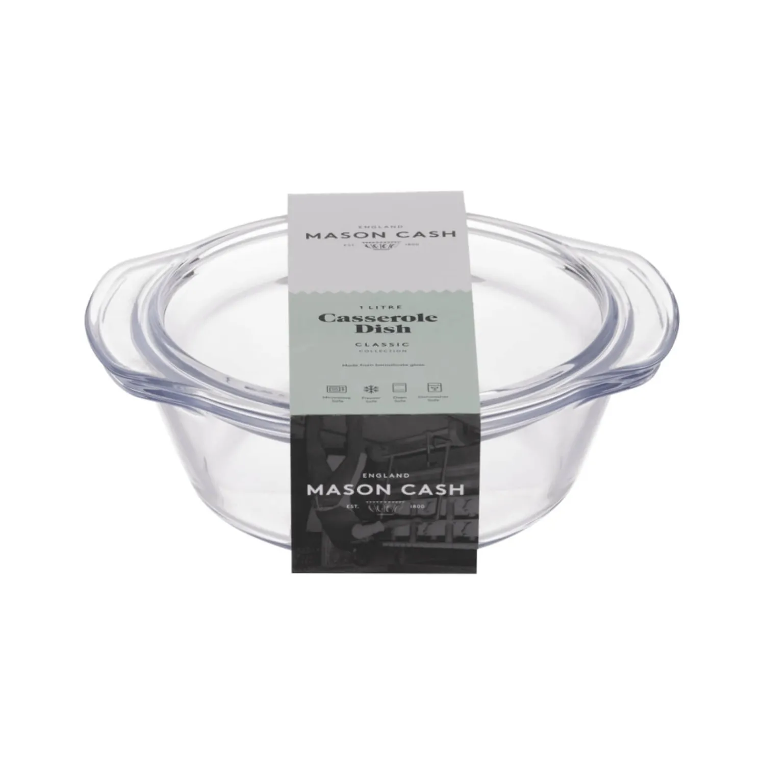 Mason Cash Classic Round Glass 1 Litre Casserole Dish with Lid