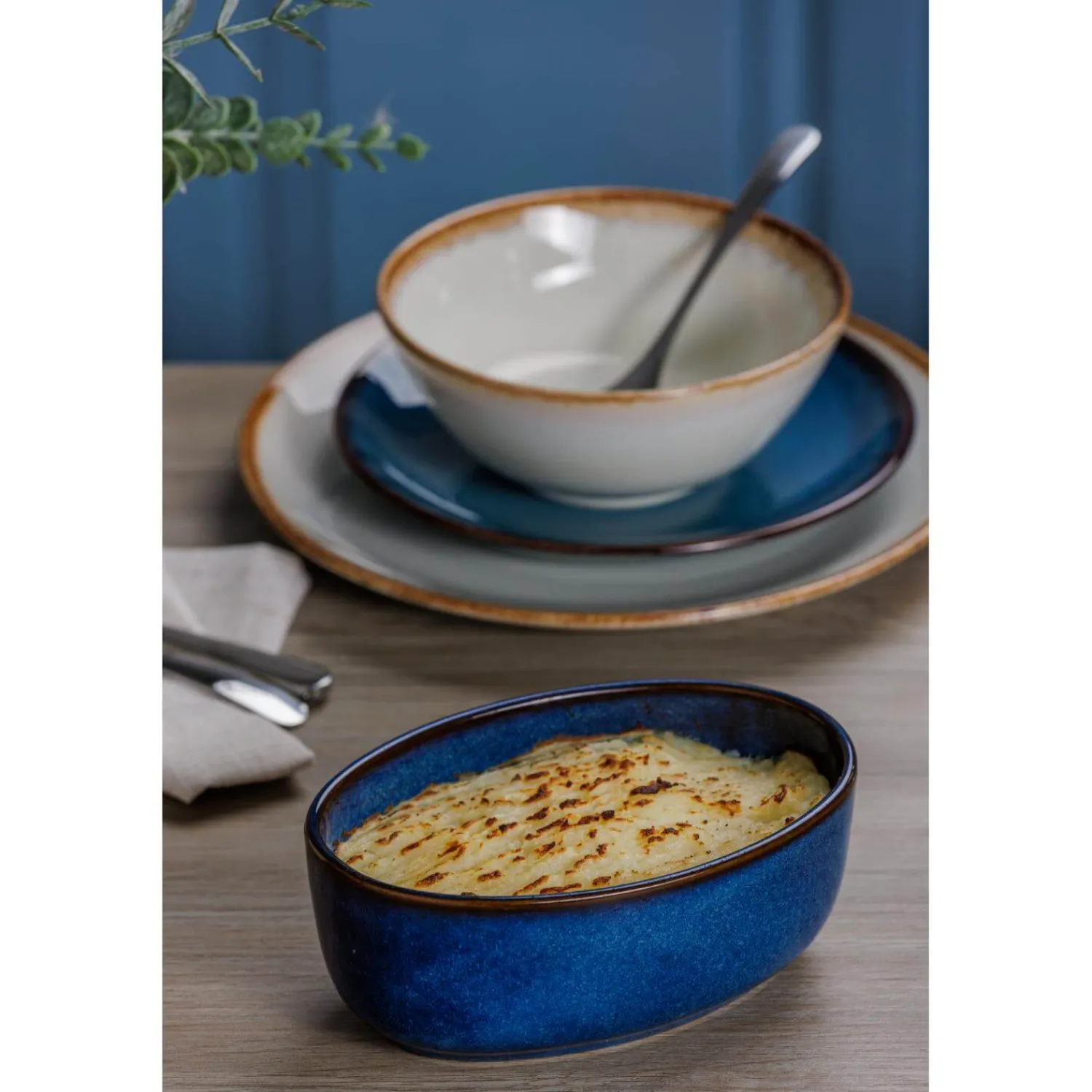 Mason Cash Reactive Blue Stoneware 18cm Oval Pie Dish