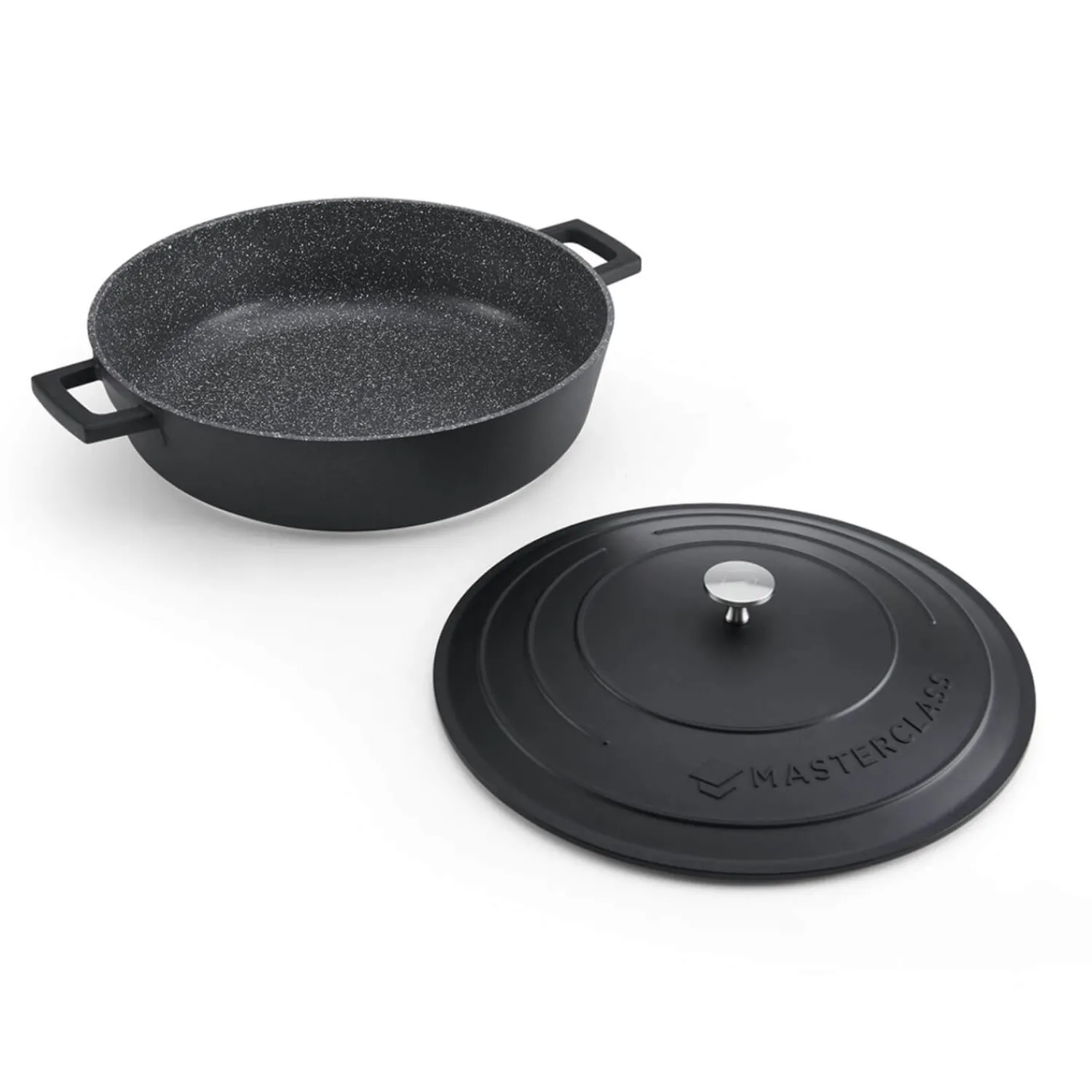 MasterClass Cast Aluminium 32cm Lightweight Shallow Round Casserole Dish - Black