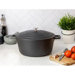 MasterClass Cast Aluminium 28cm Lightweight Round Casserole Dish - Black
