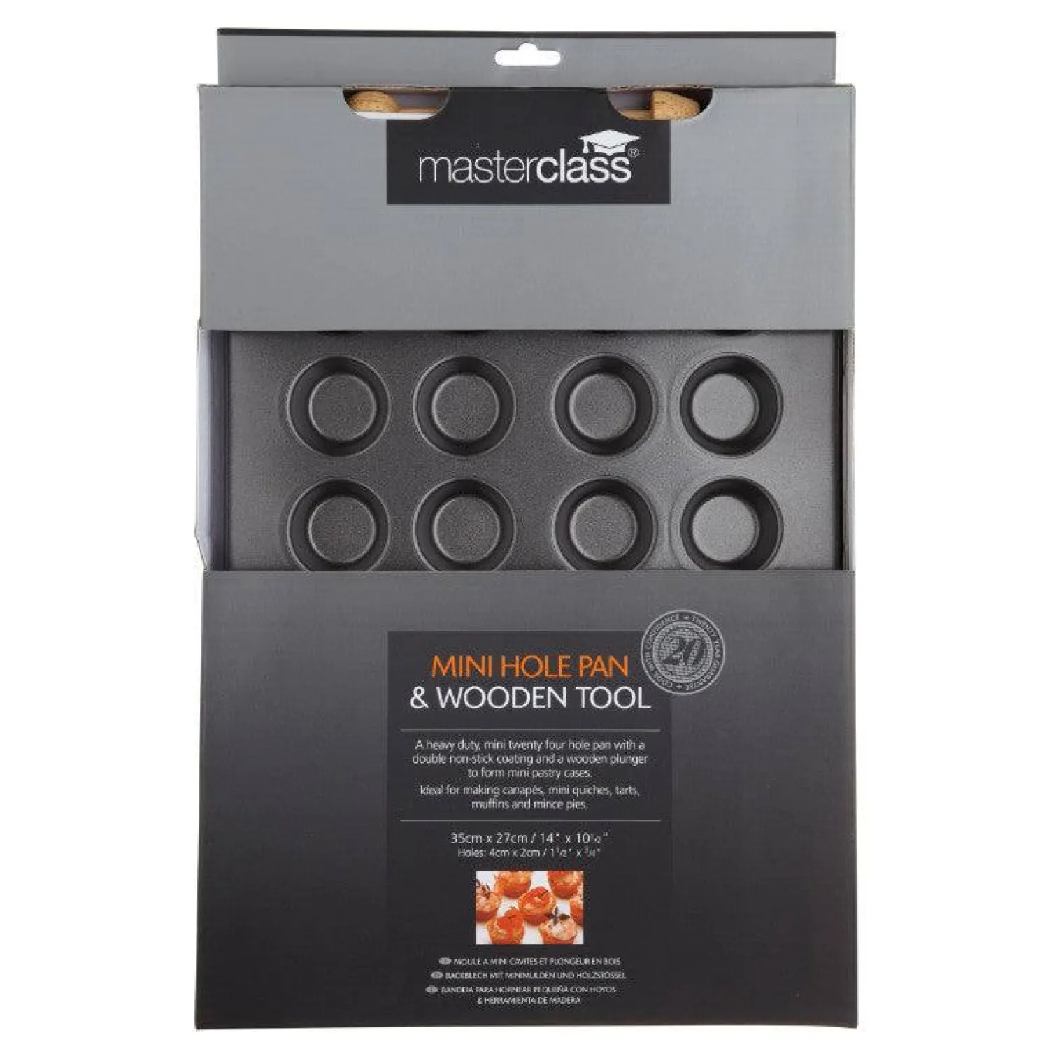 MasterClass Non-Stick Mini Tart Tin & Wooden Tool - 24 Hole