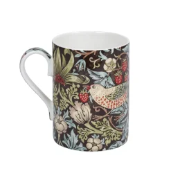 Morris u0026 Co Morris & Co Strawberry Thief 340ml Porcelain Mug - Chocolate Slate
