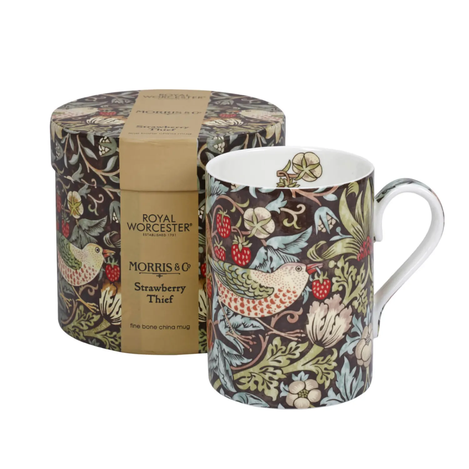 Morris u0026 Co Morris & Co Strawberry Thief 340ml Porcelain Mug - Chocolate Slate