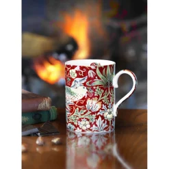 Morris u0026 Co Morris & Co Strawberry Thief 340ml Porcelain Mug - Crimson Slate