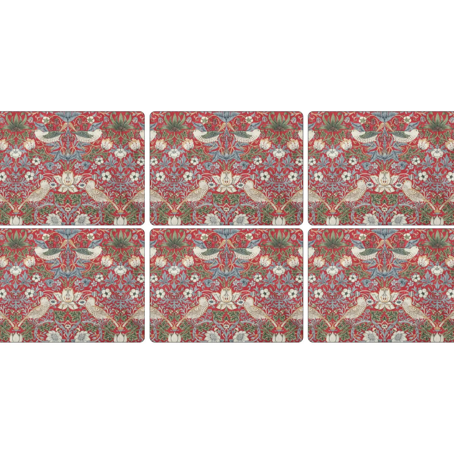 Morris u0026 Co Morris & Co Strawberry Thief Set Of 6 Placemats - Red