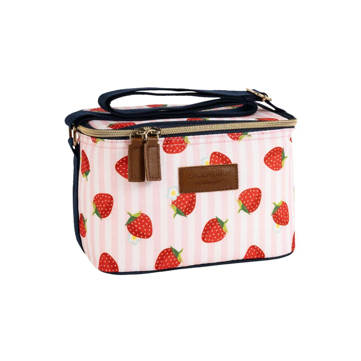 NAVIGATE Strawberries & Cream Personal Insulated Cool Bag - Pink Stripe