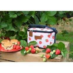 NAVIGATE Strawberries & Cream Personal Insulated Cool Bag - Pink Stripe