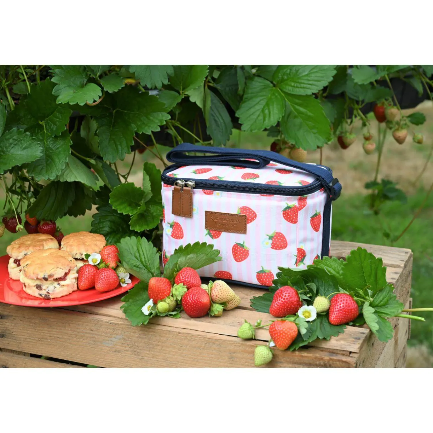 NAVIGATE Strawberries & Cream Personal Insulated Cool Bag - Pink Stripe