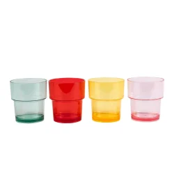 NAVIGATE Strawberries & Cream Set of 4 Stacking Tumbler Glasses in Mixed Colours