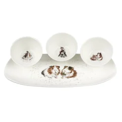 Wrendale Royal Worcester 3 Piece Bowl & Tray Set - Guinea Pig