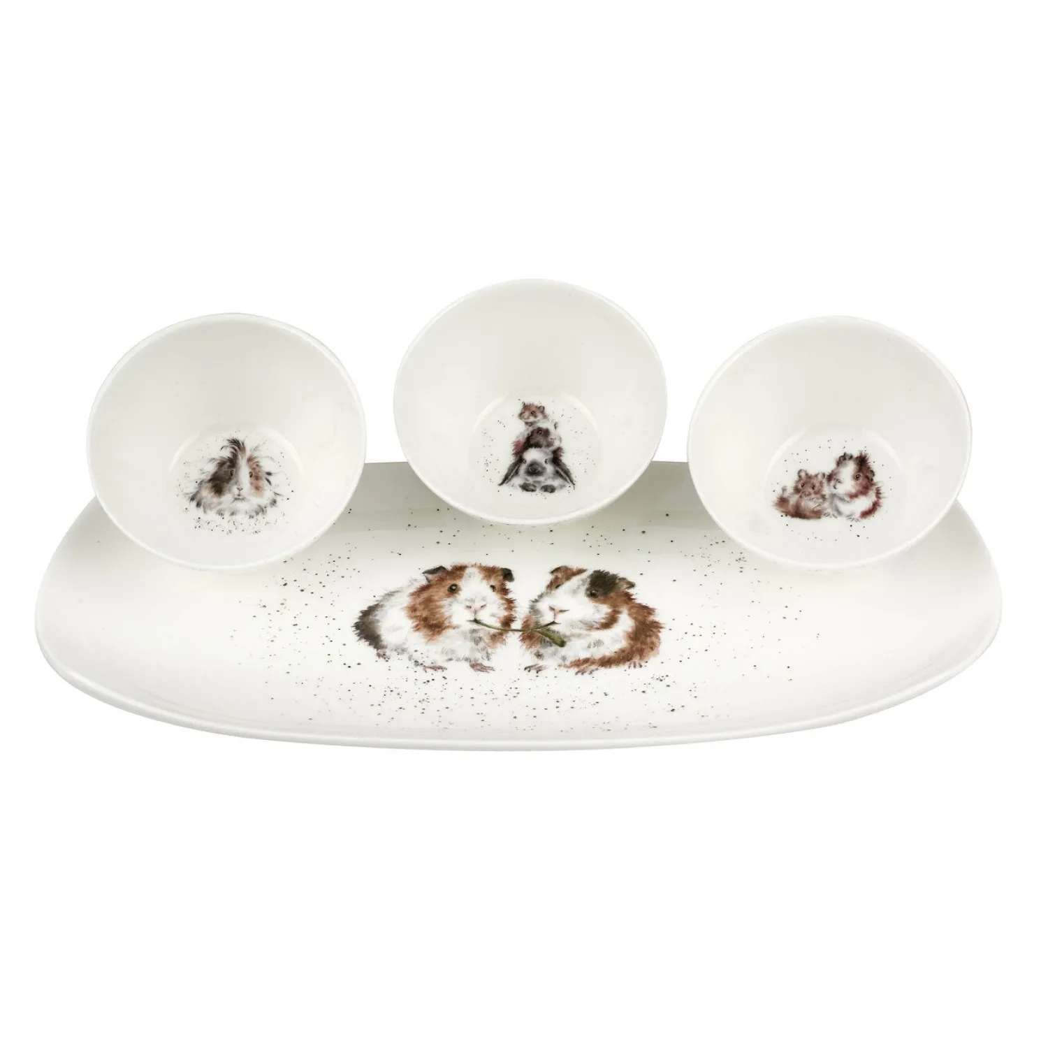 Wrendale Royal Worcester 3 Piece Bowl & Tray Set - Guinea Pig