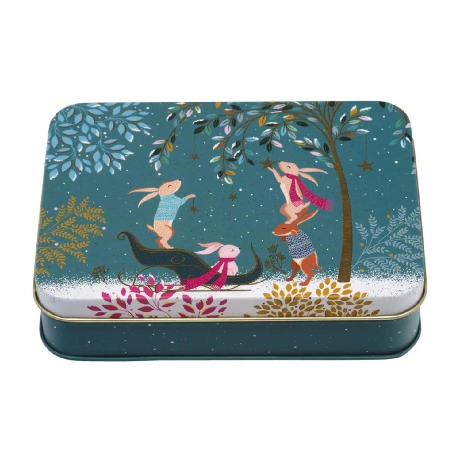 Sara Miller Christmas Small Rectangular Tin - Woodland Tales - Dark Blue