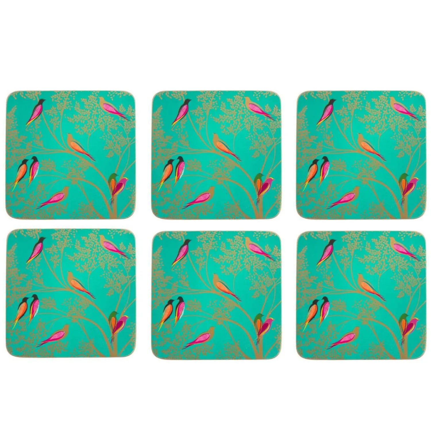 Sara Miller London Chelsea Green Birds Coasters - Set of 6